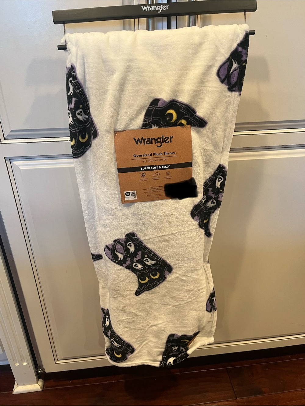 Wrangler Halloween Oversized Plush Throw Blanket- Ghosts. Cowboy Boots Moon